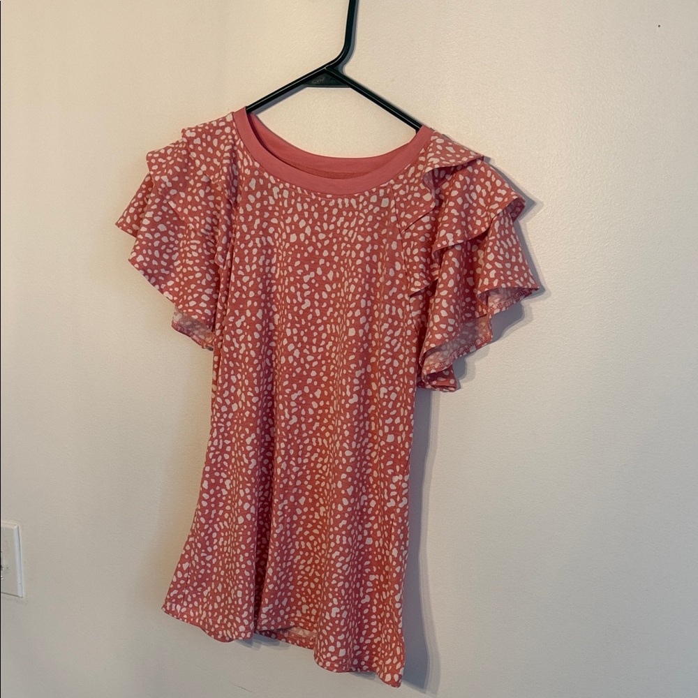 Elegant Pink Ruffle Sleeve Blouse